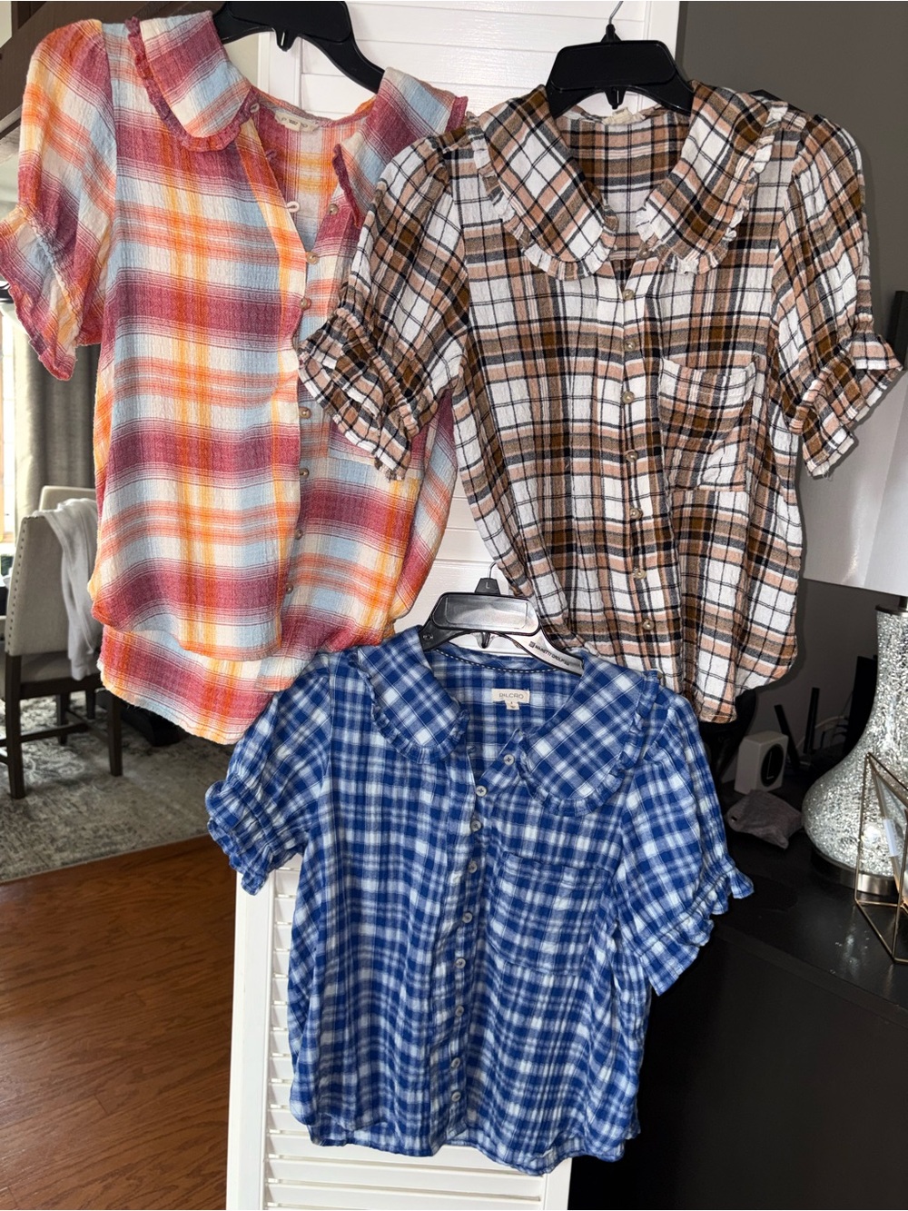 Pilcro Plaid Short-Sleeve Button-Down Trio — Blue, Brown, Multi-Color